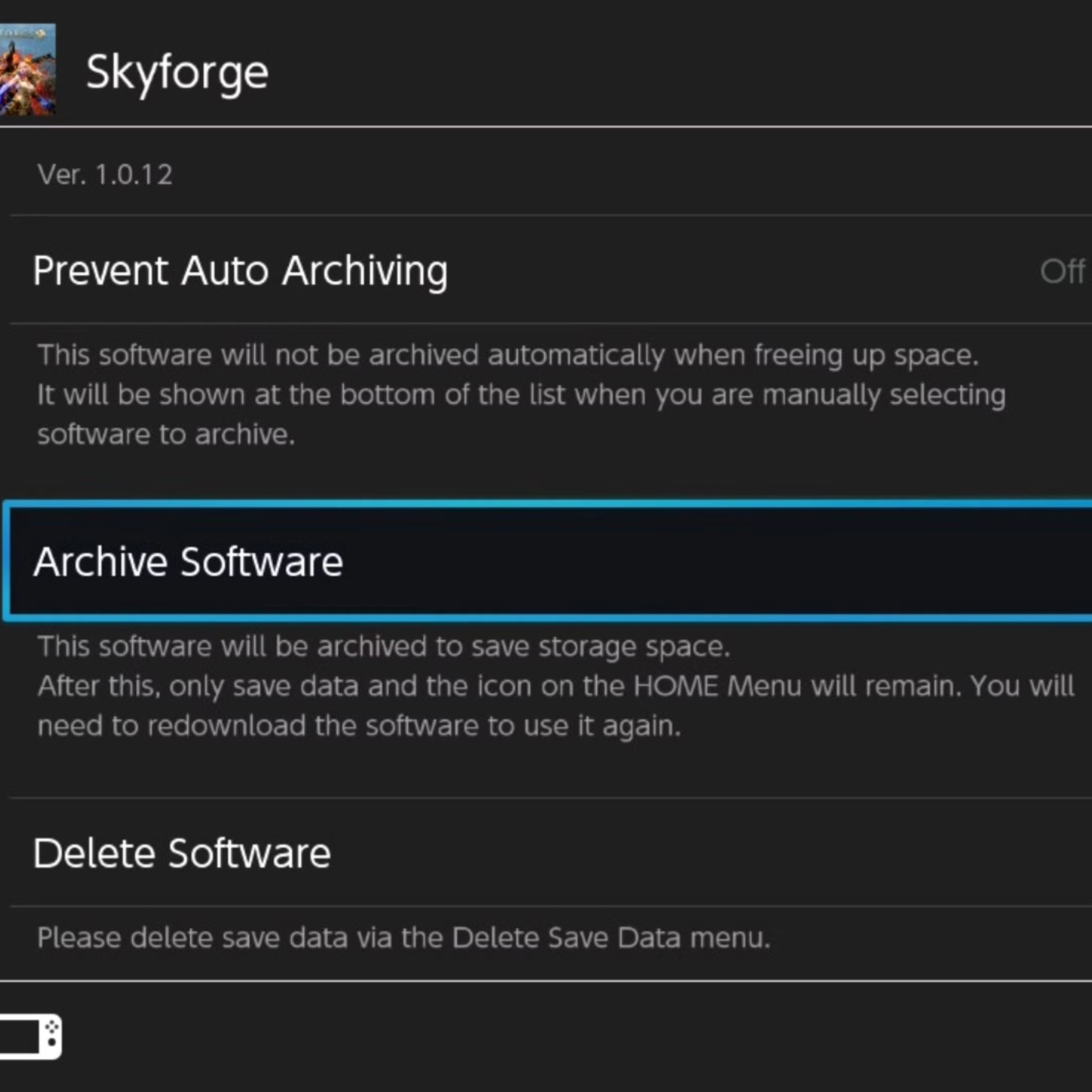 archiving software on switch